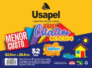Papel Criativo Neon, Usapel, 8 Cores, 32 Folhas, 32,5 x 23,5 cm